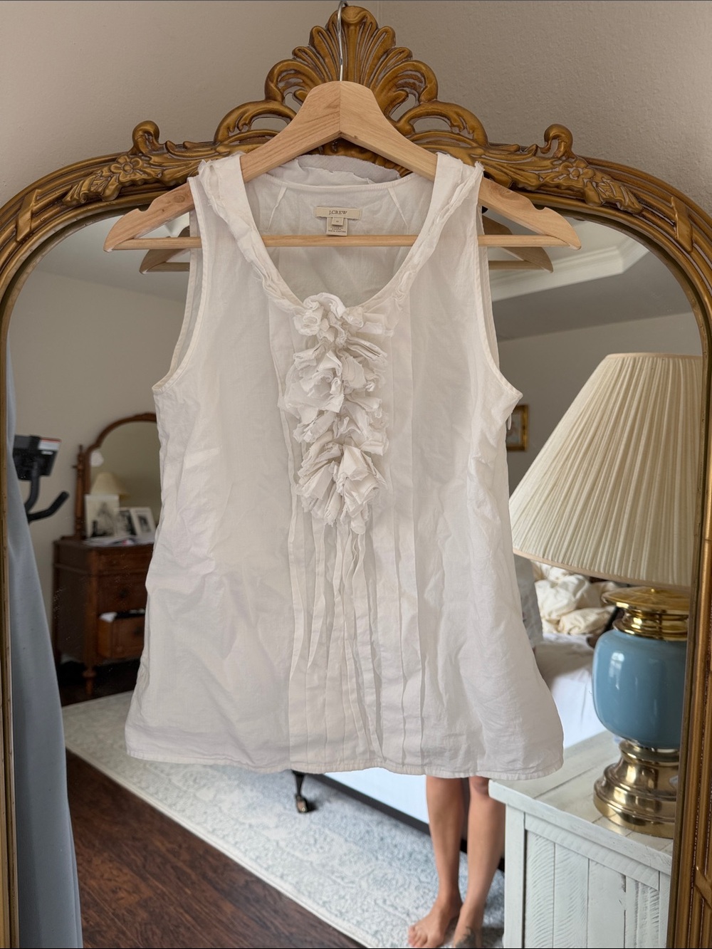 J. Crew White Sleeveless Ruffle Front Camisole